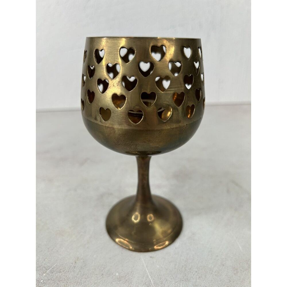 Brass Cutout Hearts Candle Holder Vintage 1980s Goblet Style‎ Votive Candlestick